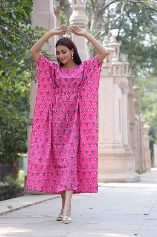 Hand Block Printed Cotton Free Size Dress