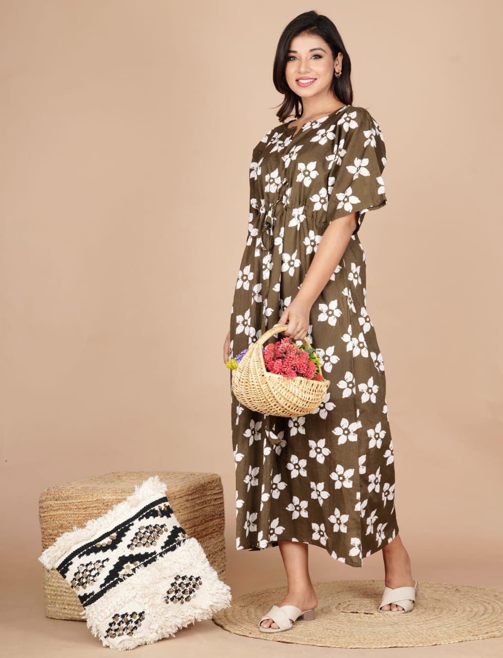 Hand Block Printed Cotton Free Size Dress