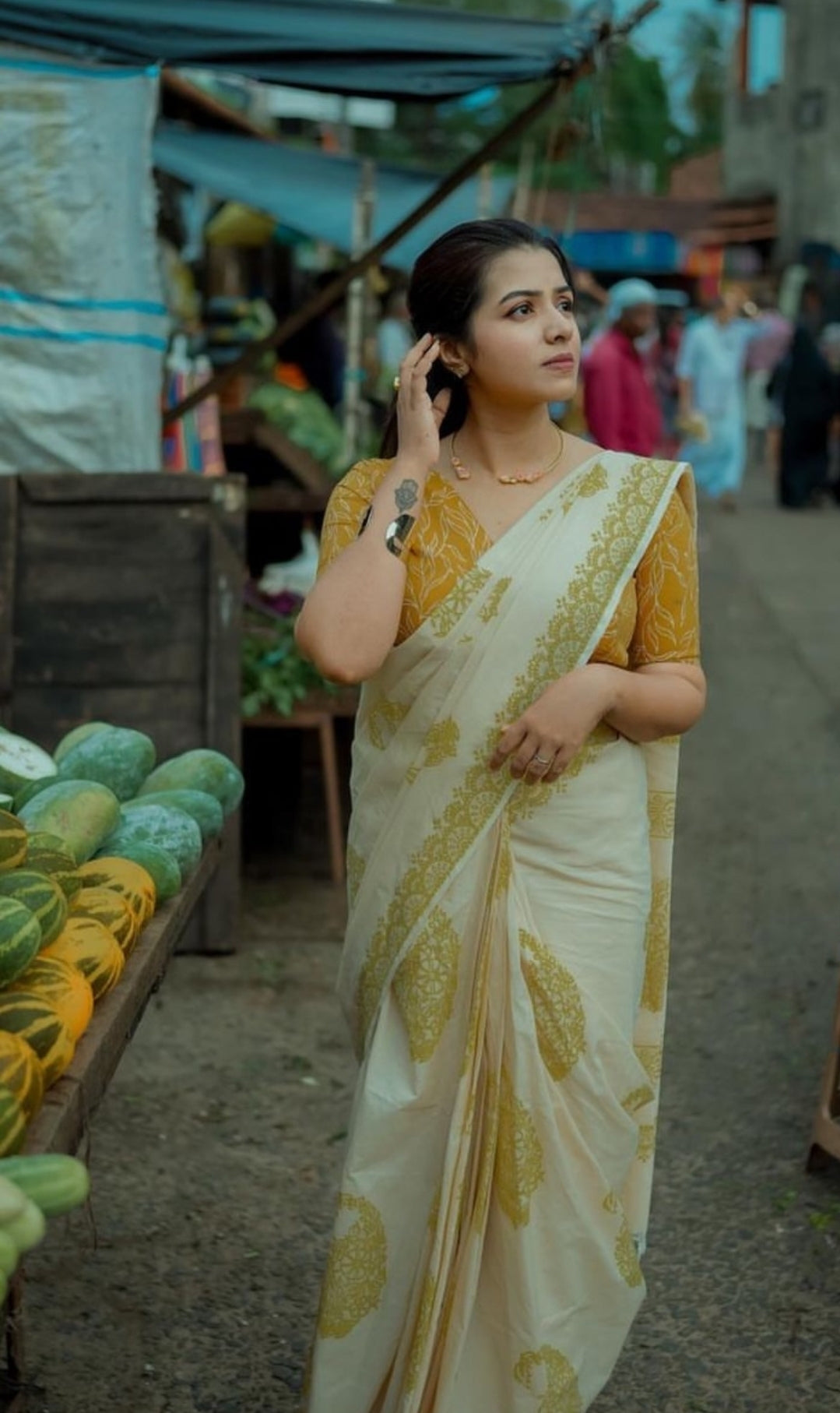 South Indian Cotton Hand-Printed saree