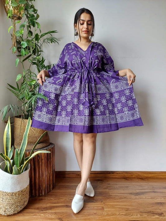 Hand Block Printed Free-Size Short Kaftan Dress