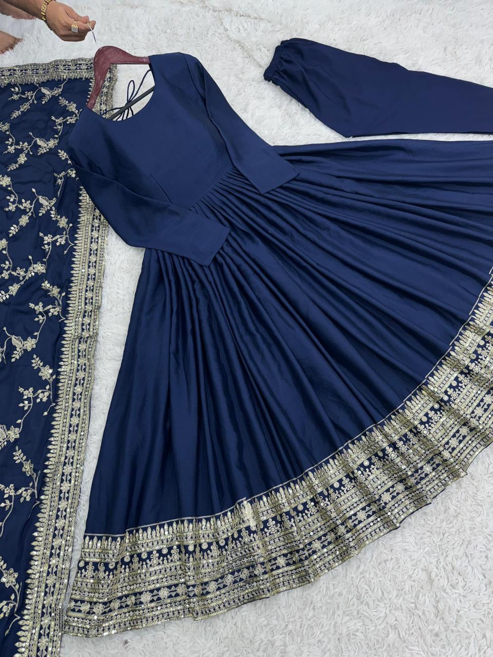 Heavy Embroidery Sequence Work Gown with Fully Stitched Dupatta