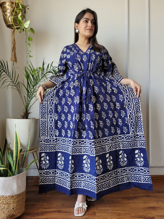 Hand Block Printed Cotton Free Size Dress