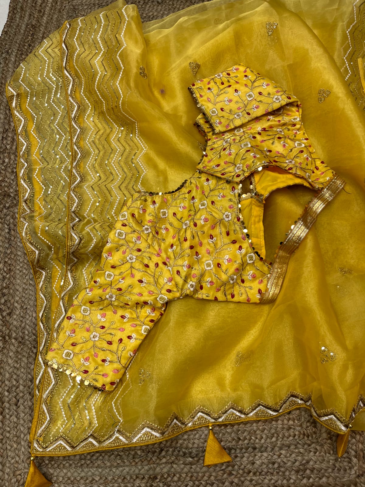 Soft Yellow Organza Silk Saree with Embroidery and Sequins Saree