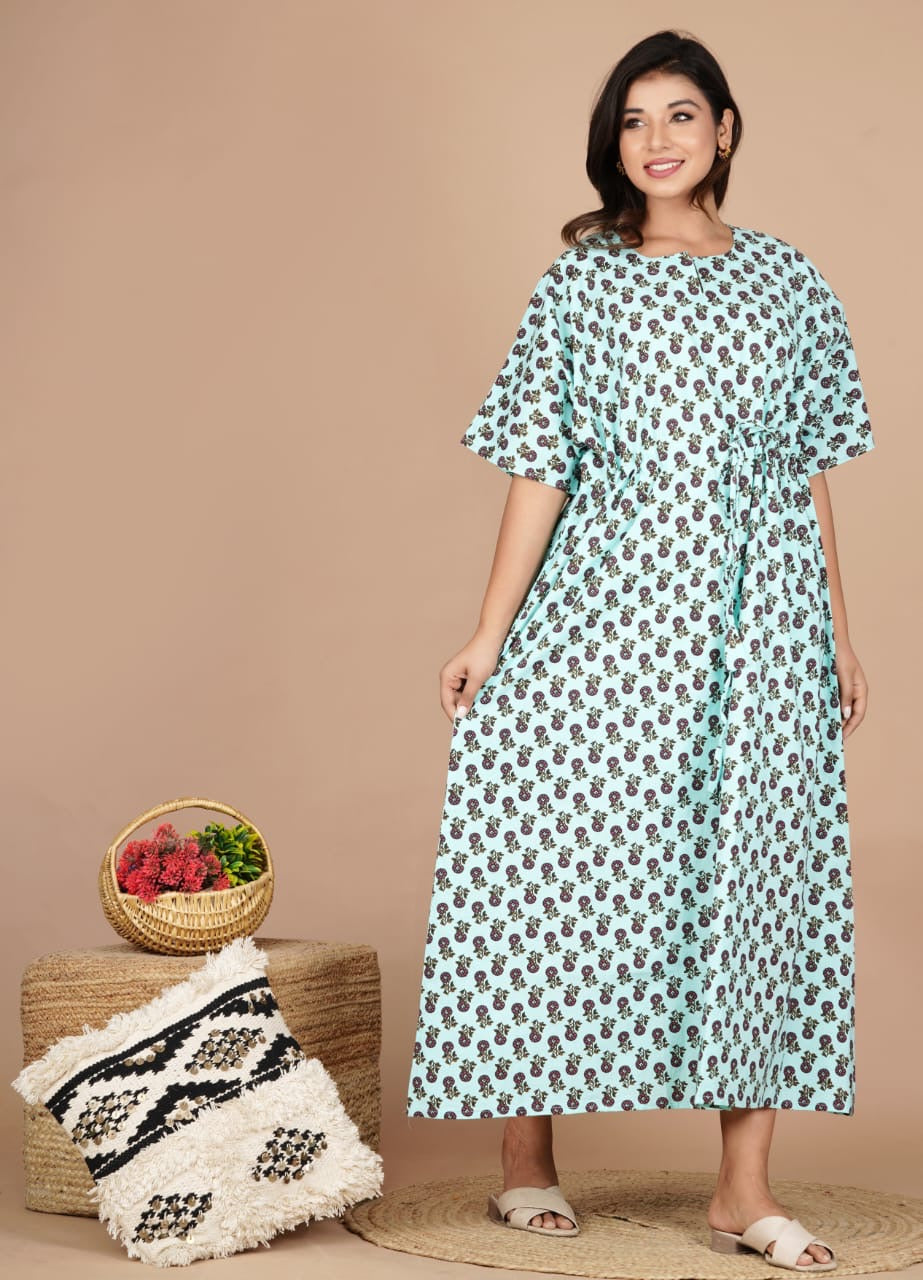 Hand Block Printed Cotton Free Size Dress