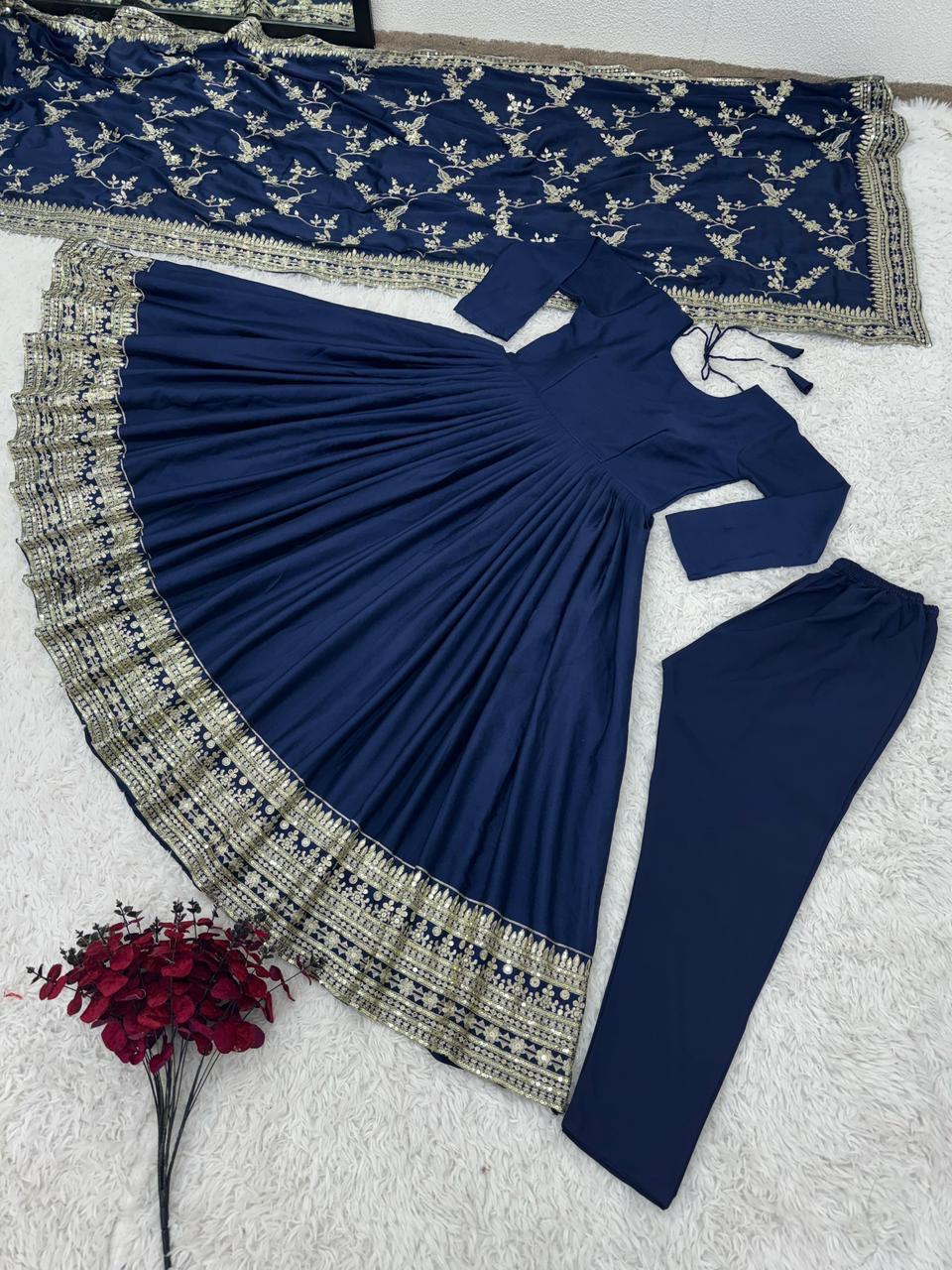 Heavy Embroidery Sequence Work Gown with Fully Stitched Dupatta