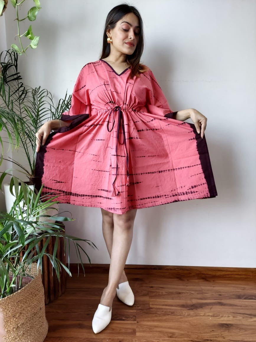 Hand Block Printed Free-Size Short Kaftan Dress