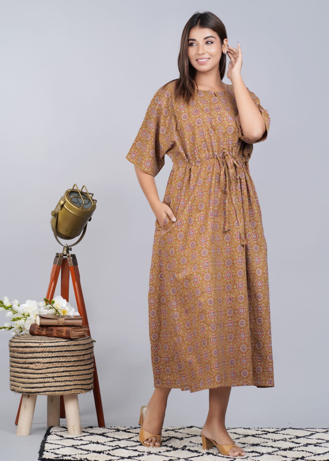 Hand Block Printed Cotton Free Size Dress