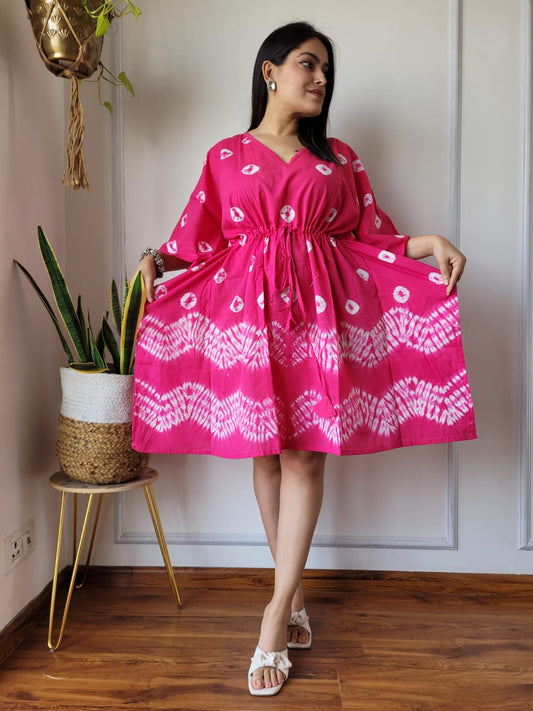 Hand Block Printed Free-Size Short Kaftan Dress