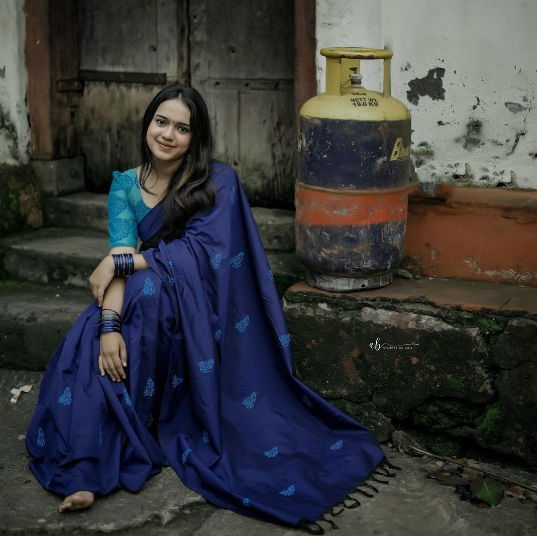 South Indian Cotton Hand-Printed saree