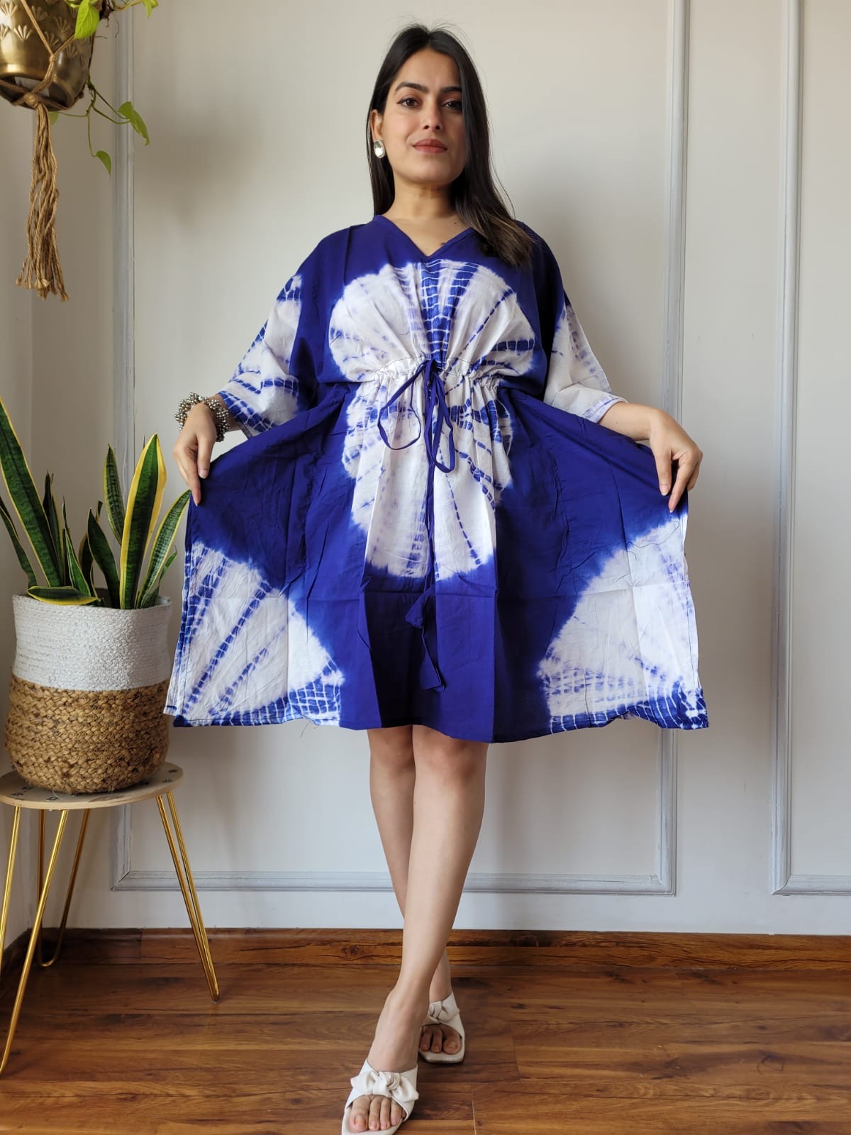Hand Block Printed Free-Size Short Kaftan Dress