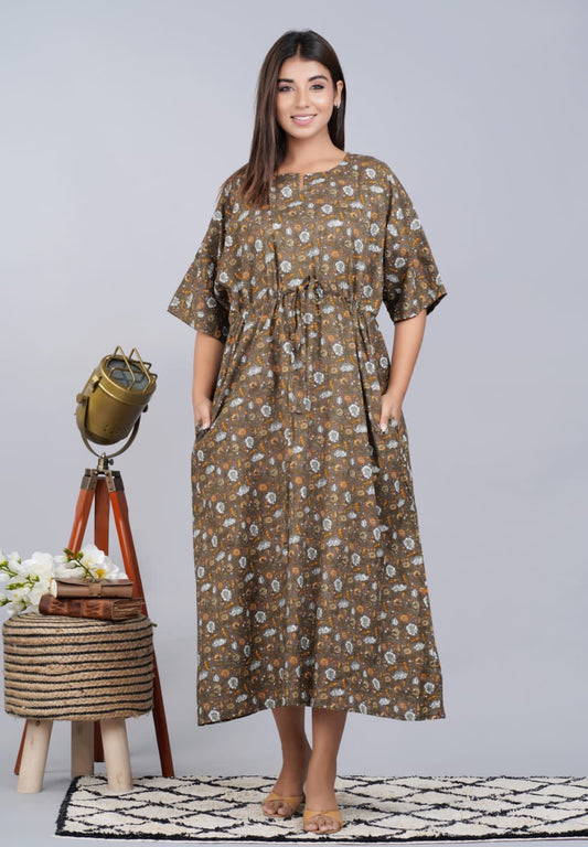 Hand Block Printed Cotton Free Size Dress