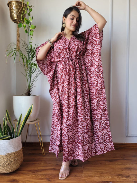 Hand Block Printed Cotton Free Size Dress