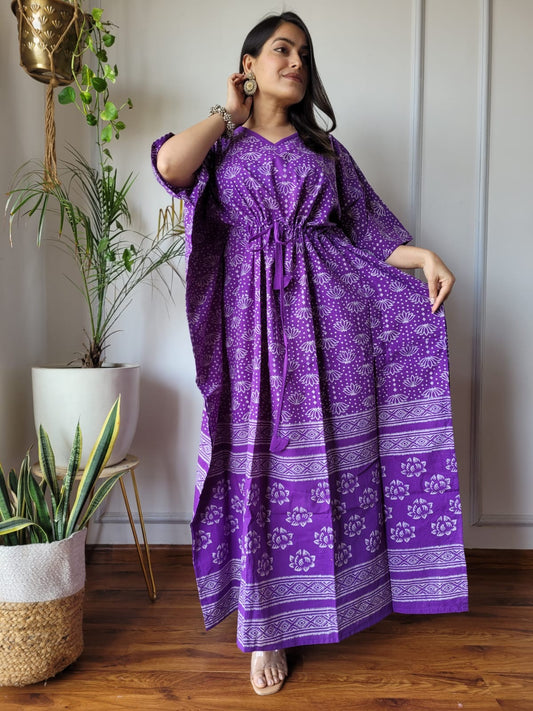 Hand Block Printed Cotton Free Size Dress