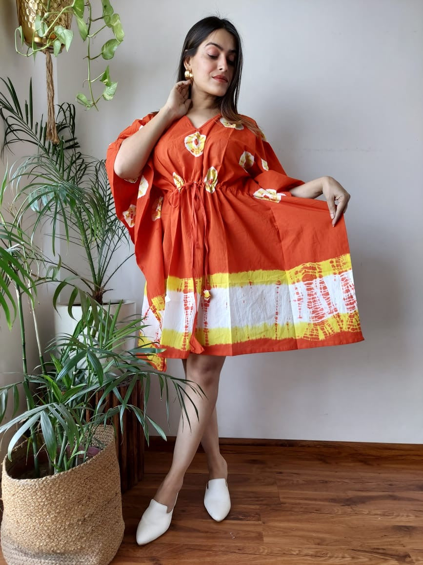 Hand Block Printed Free-Size Short Kaftan Dress