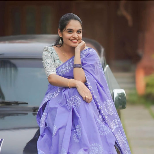 South Indian Cotton Hand-Printed saree