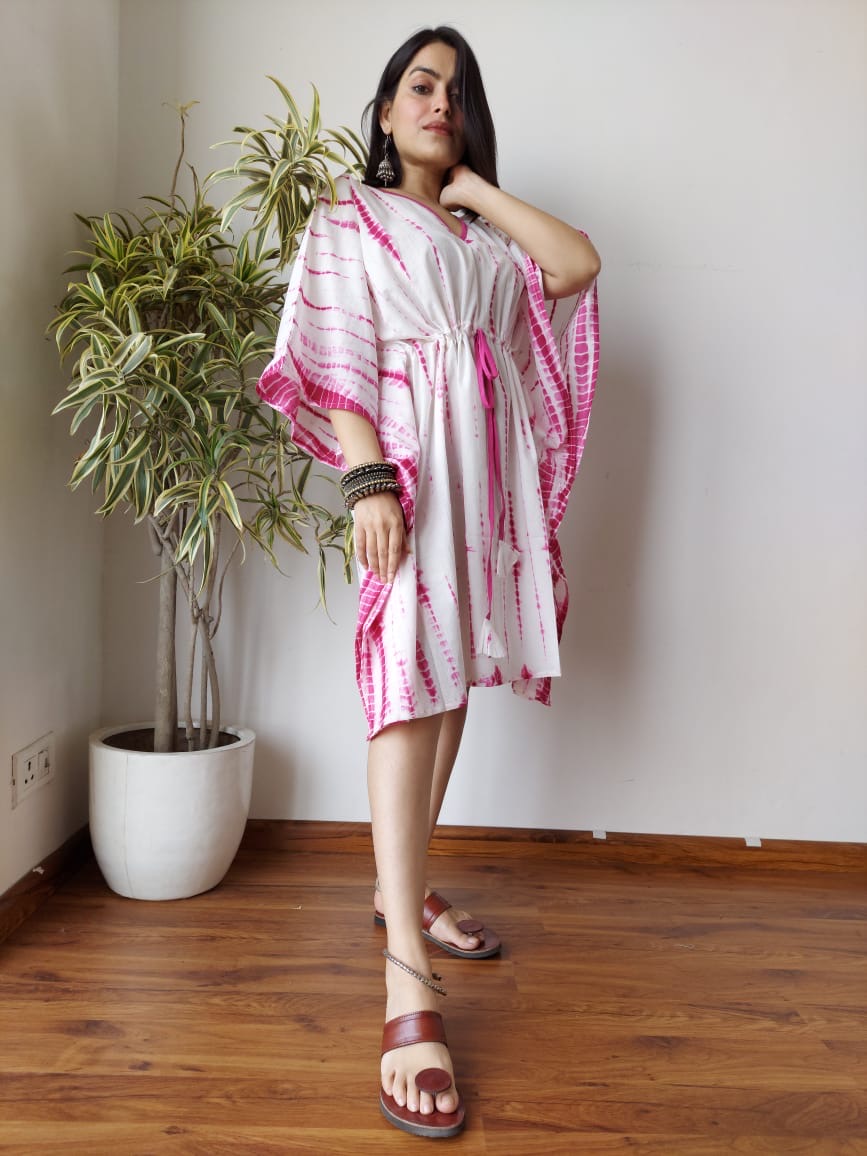 Hand Block Printed Free-Size Short Kaftan Dress