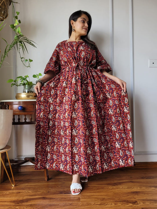 Hand Block Printed Cotton Free Size Dress