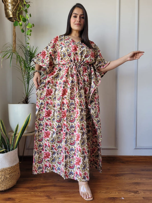 Hand Block Printed Cotton Free Size Dress