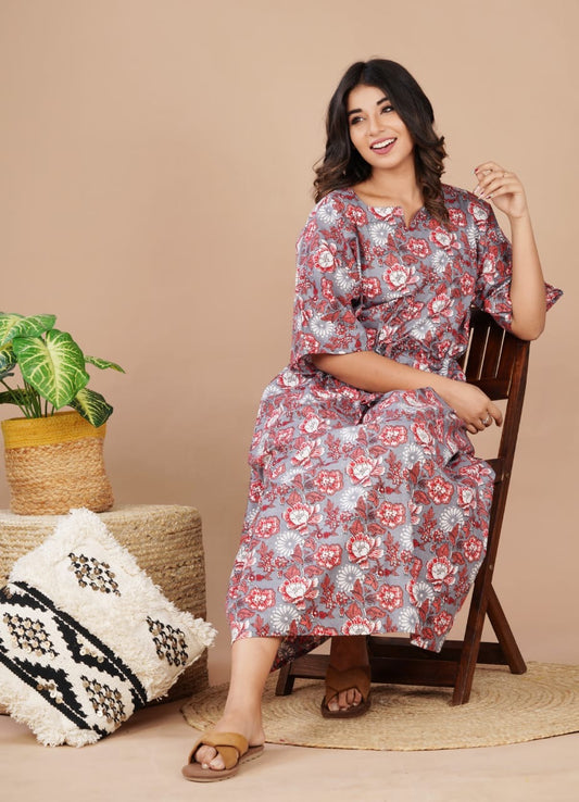 Hand Block Printed Cotton Free Size Dress