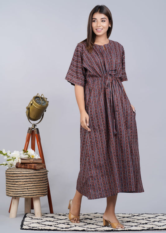 Hand Block Printed Cotton Free Size Dress