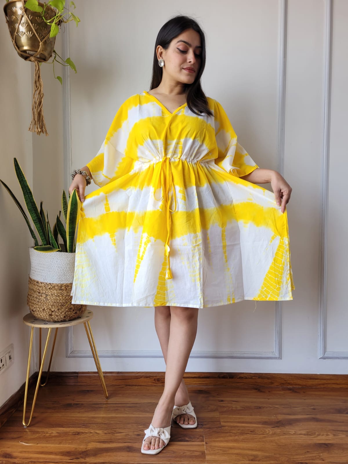 Hand Block Printed Free-Size Short Kaftan Dress