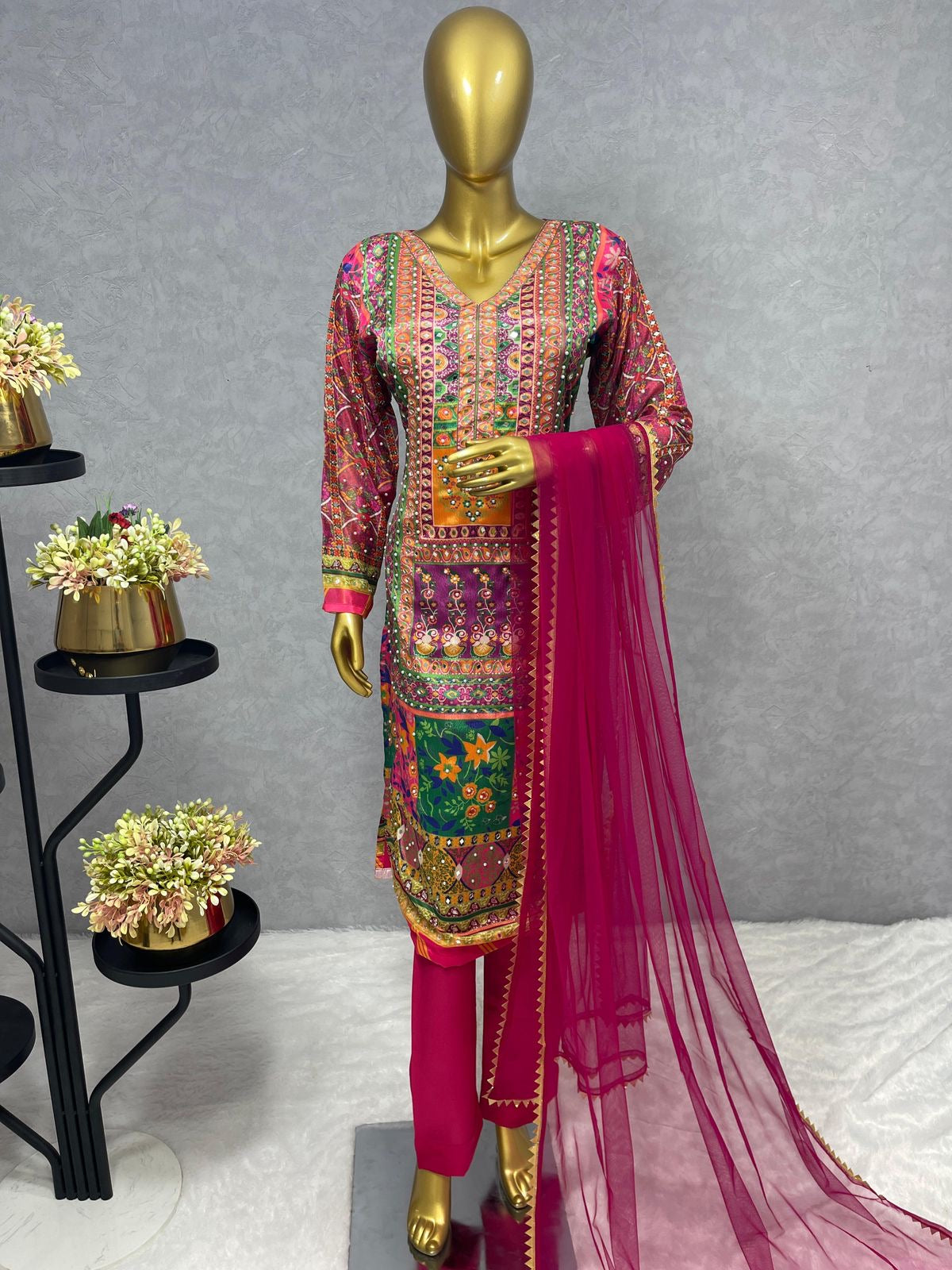 3-Piece Fancy Kurti with Pant and Beautiful Dupatta