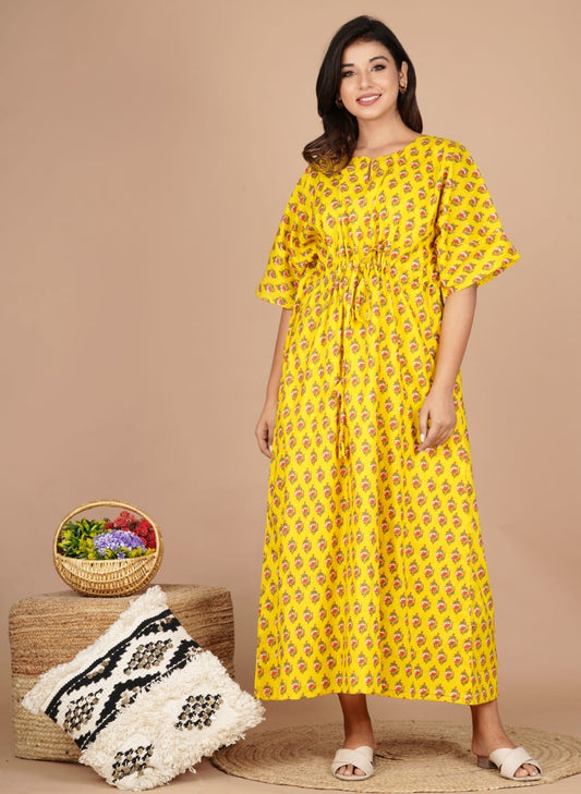 Hand Block Printed Cotton Free Size Dress