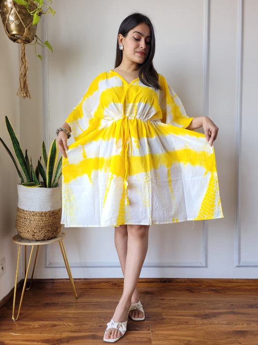 Hand Block Printed Free-Size Short Kaftan Dress