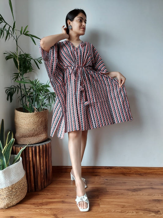 Hand Block Printed Free-Size Short Kaftan Dress