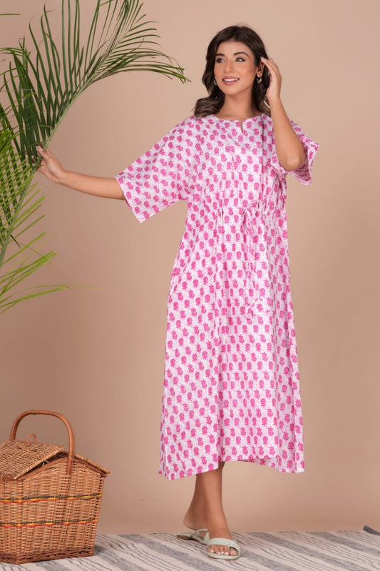 Hand Block Printed Cotton Free Size Dress