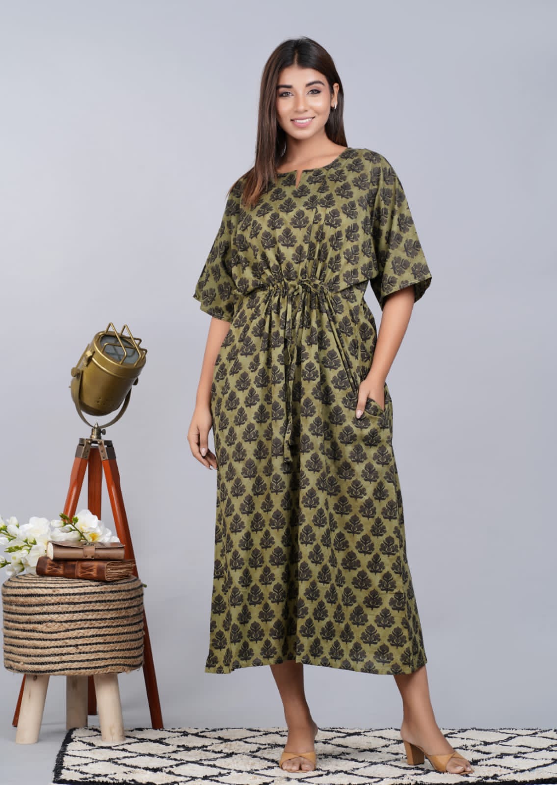 Hand Block Printed Cotton Free Size Dress