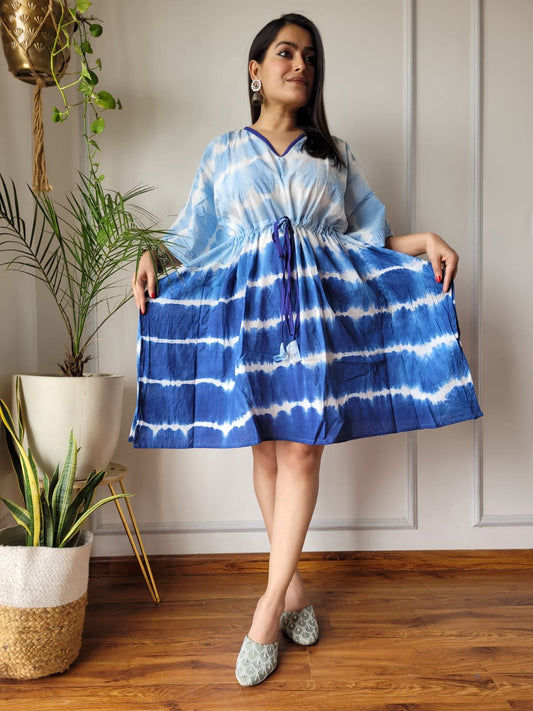 Hand Block Printed Free-Size Short Kaftan Dress