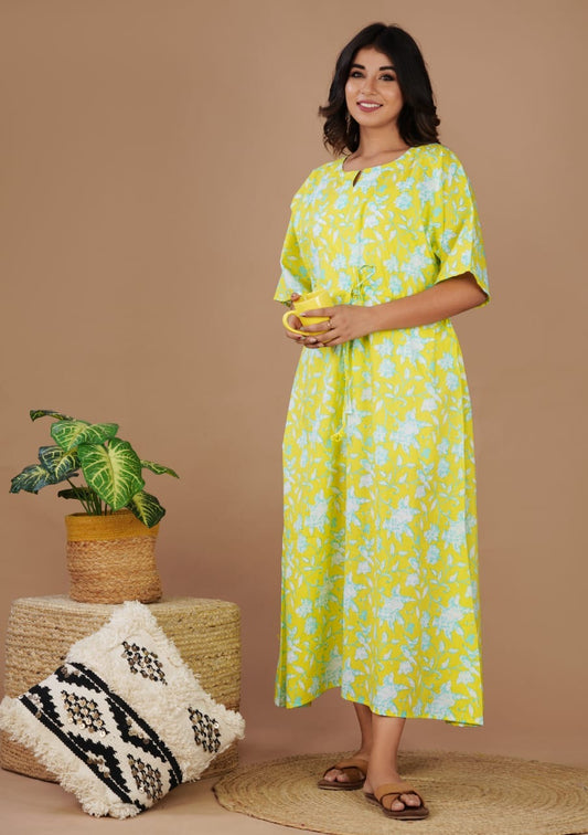 Hand Block Printed Cotton Free Size Dress