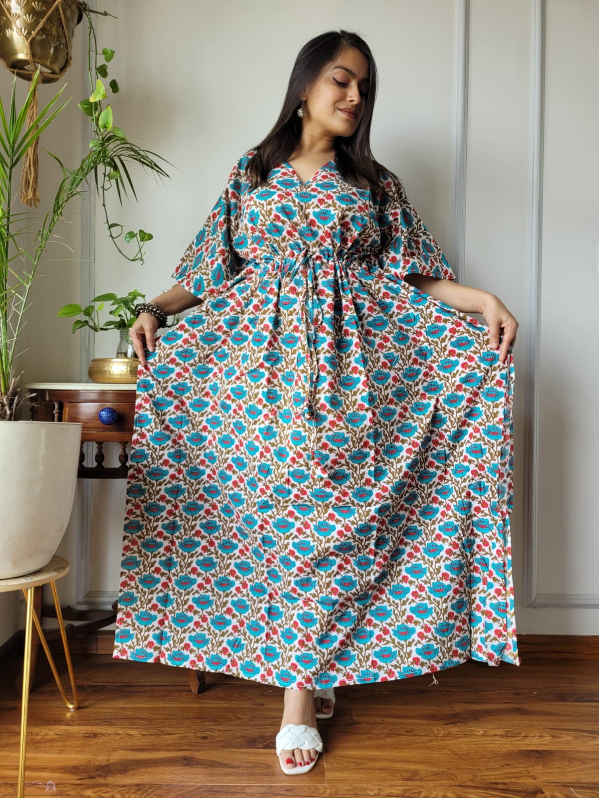 Hand Block Printed Cotton Free Size Dress