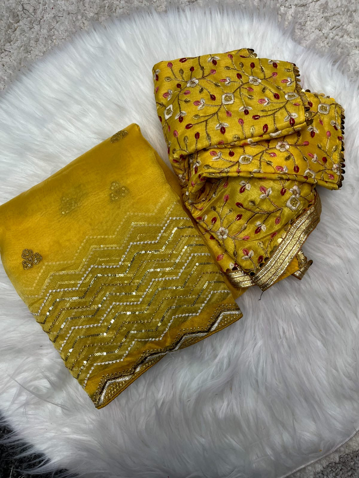 Soft Yellow Organza Silk Saree with Embroidery and Sequins Saree