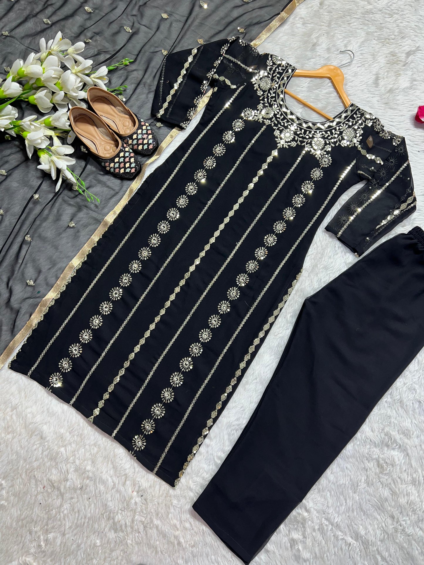 Exquisite Heavy Embroidery & Sequin Suit Set