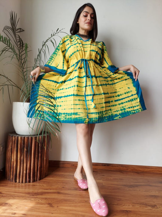 Hand Block Printed Free-Size Short Kaftan Dress