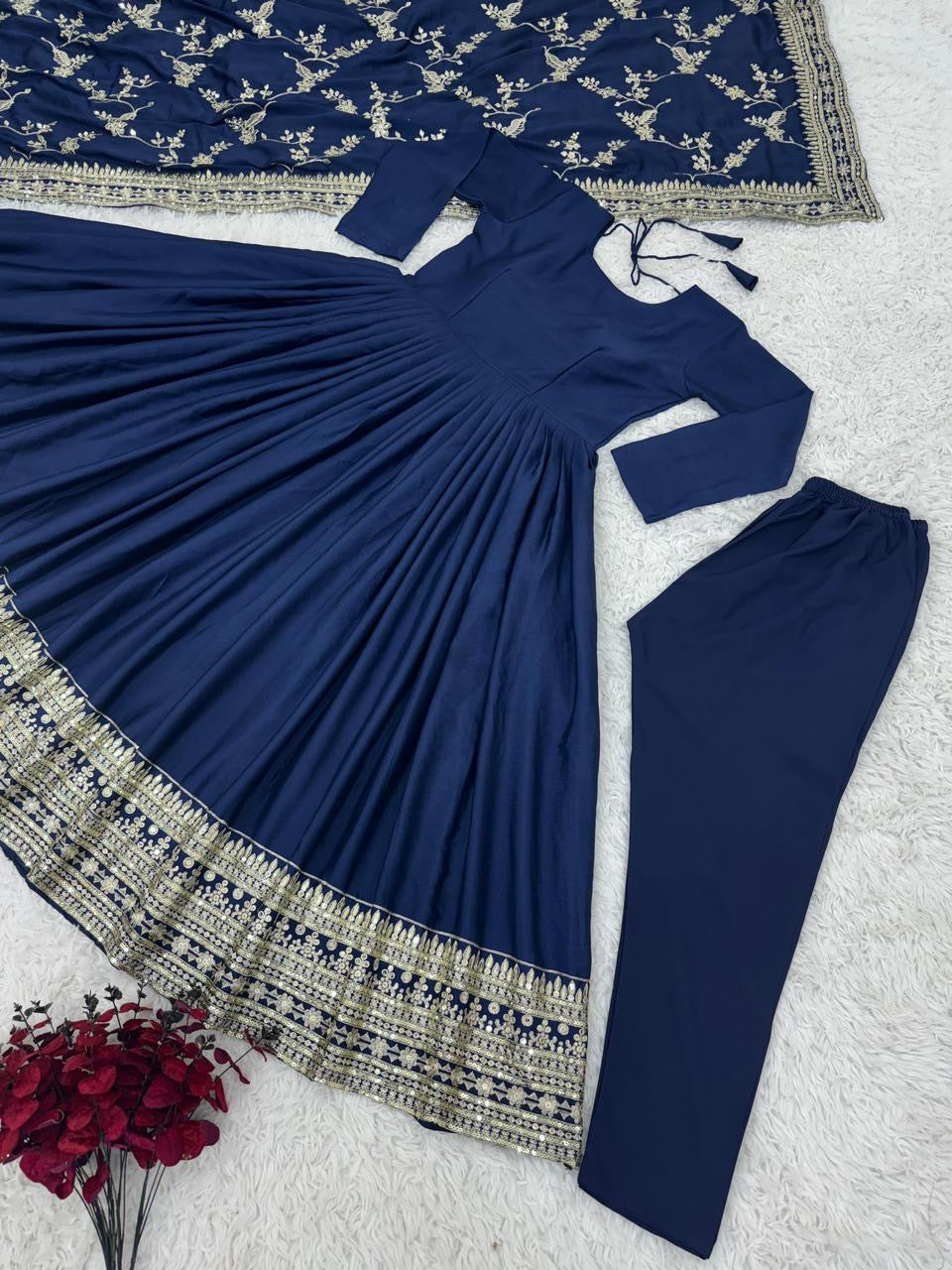 Heavy Embroidery Sequence Work Gown with Fully Stitched Dupatta