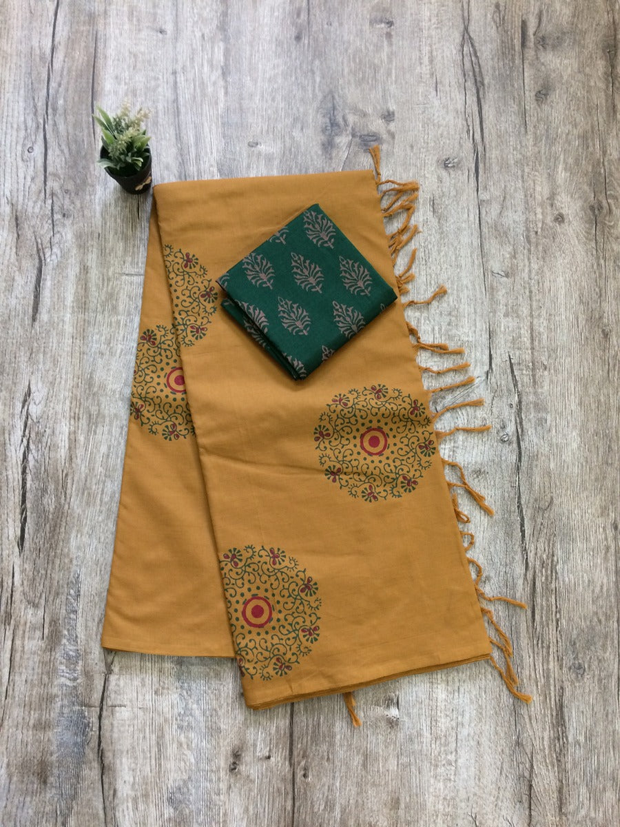 South Indian Cotton Hand-Printed saree