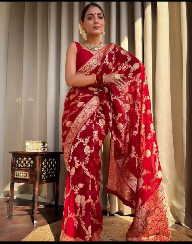 Banarasi Hand Woven Khaddi Georgette Silk Saree