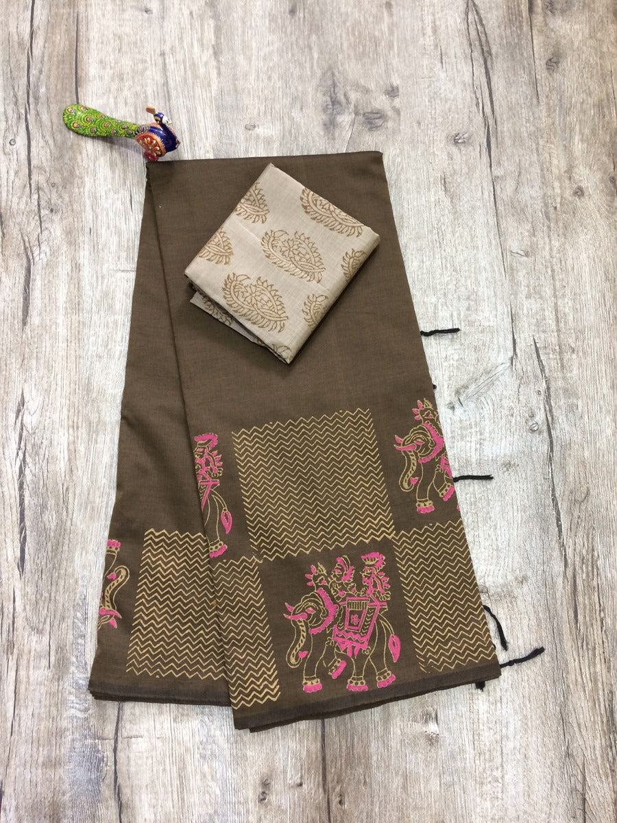 South Indian Cotton Hand-Printed saree