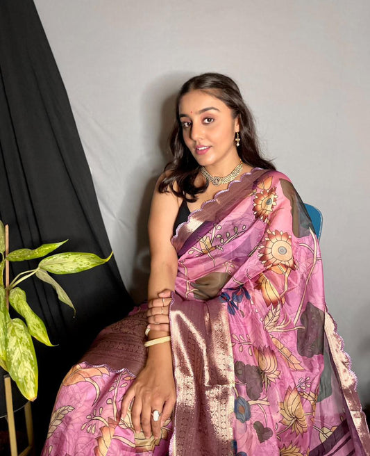 Kanchipuram Jacquard Border Organza Saree