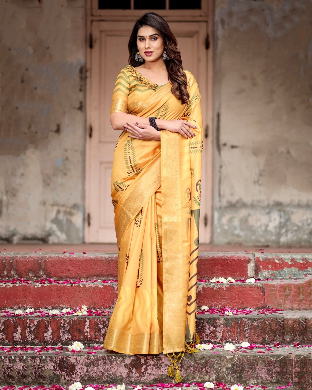 Silk Digital Printed Saree (Rich pallu and an intricate brocade blouse)