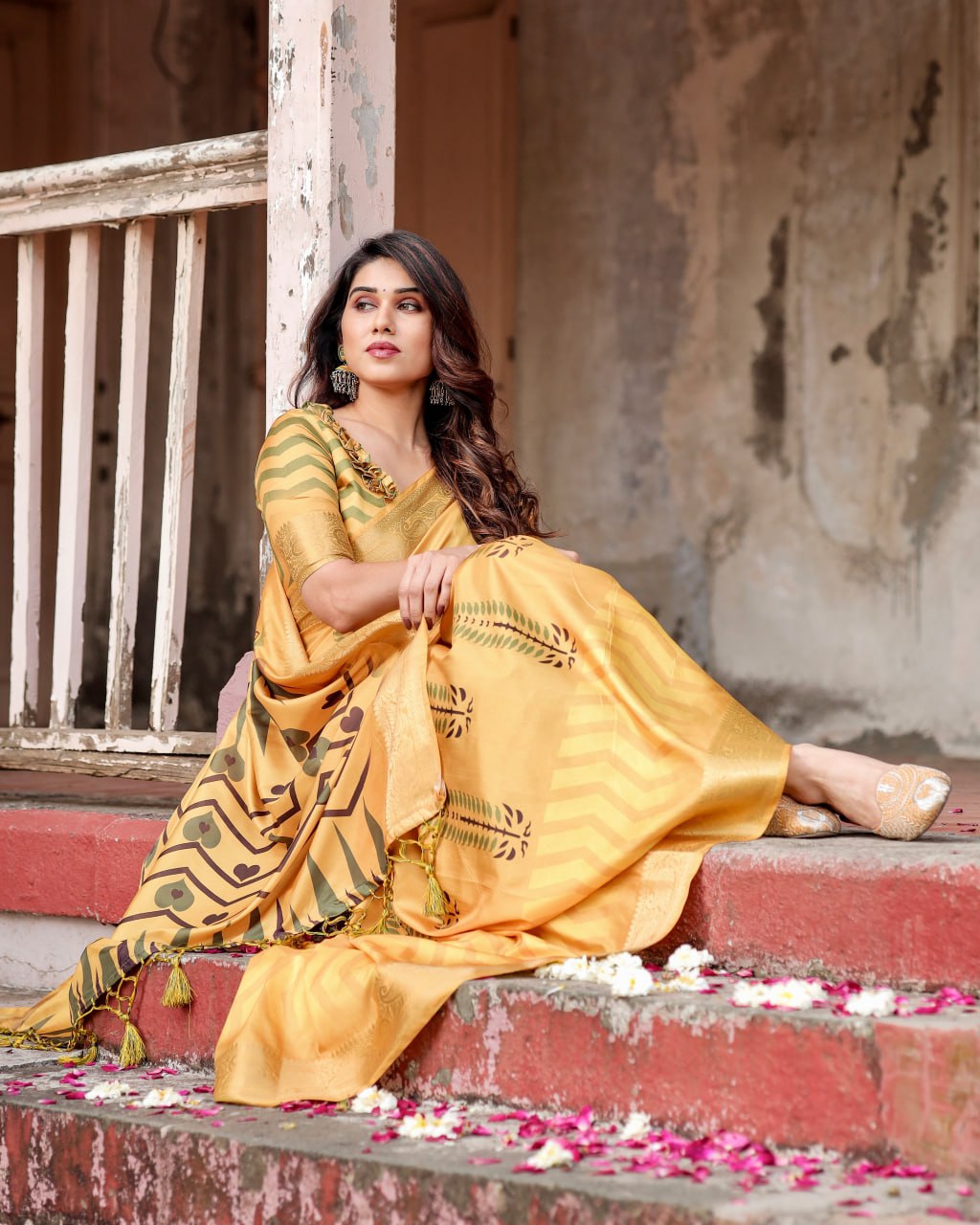 Silk Digital Printed Saree (Rich pallu and an intricate brocade blouse)