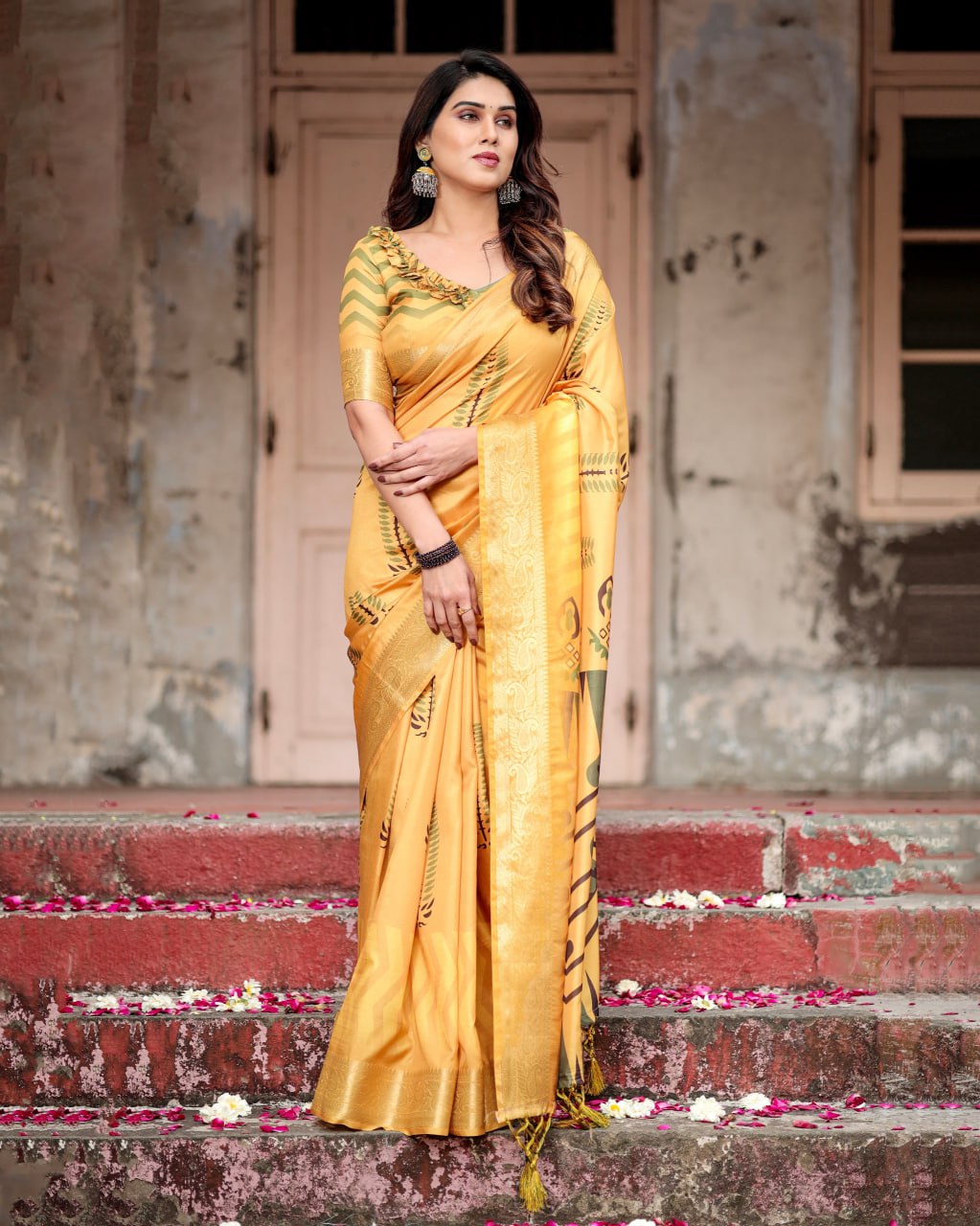 Silk Digital Printed Saree (Rich pallu and an intricate brocade blouse)