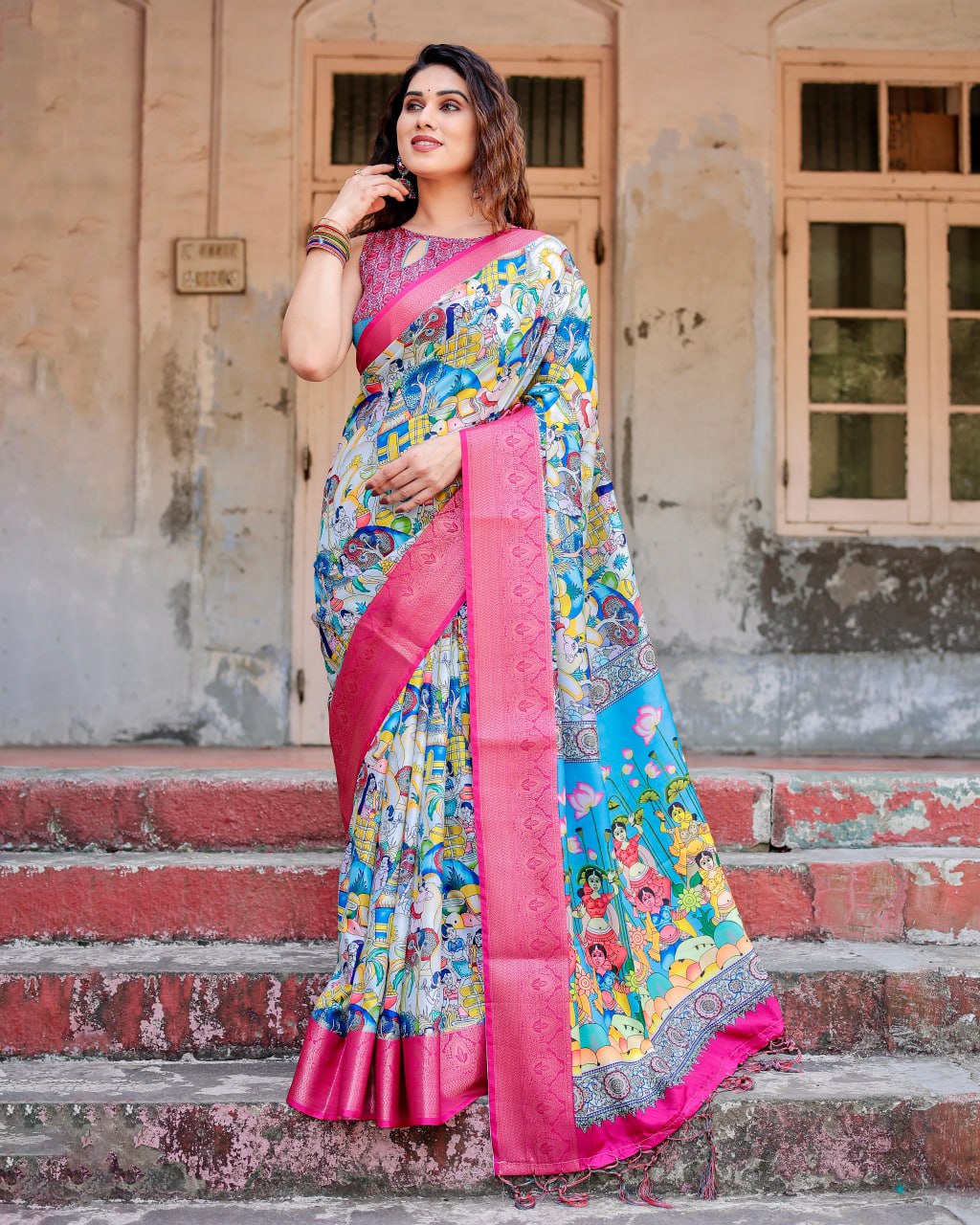 Silk Digital Printed Saree (Rich pallu and an intricate brocade blouse)