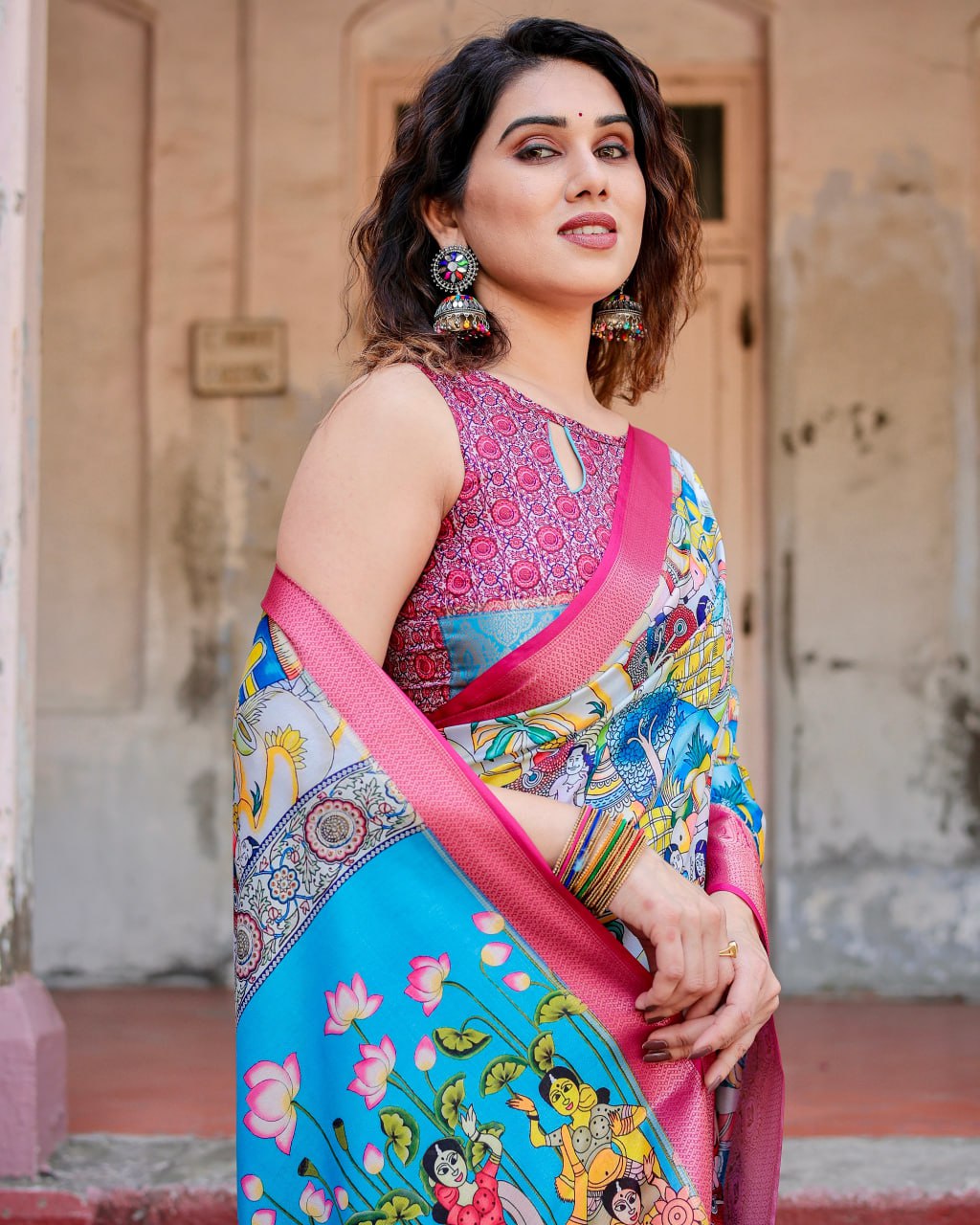 Silk Digital Printed Saree (Rich pallu and an intricate brocade blouse)