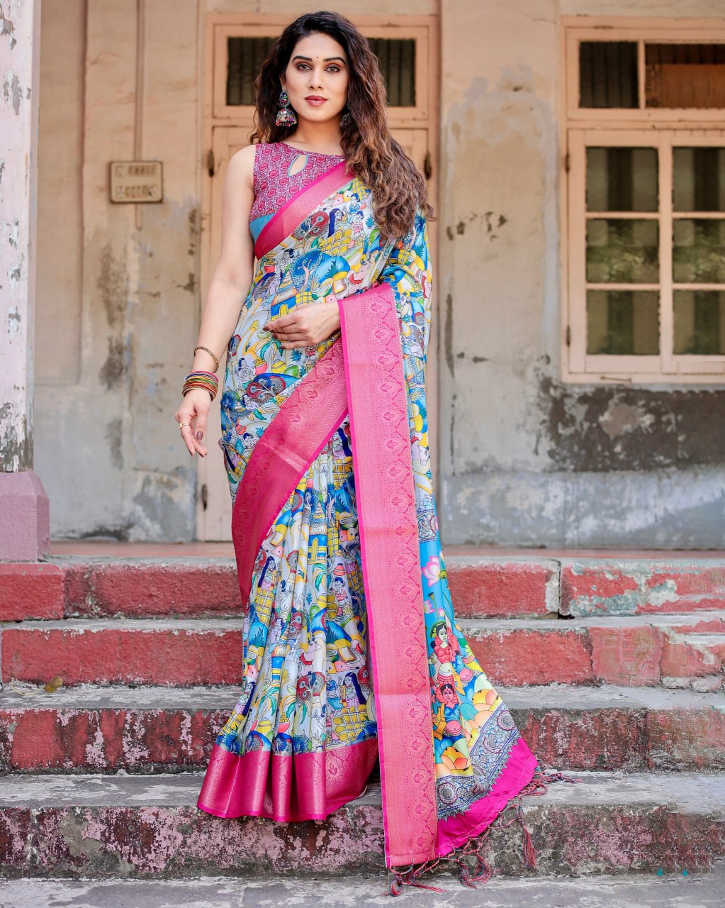 Silk Digital Printed Saree (Rich pallu and an intricate brocade blouse)