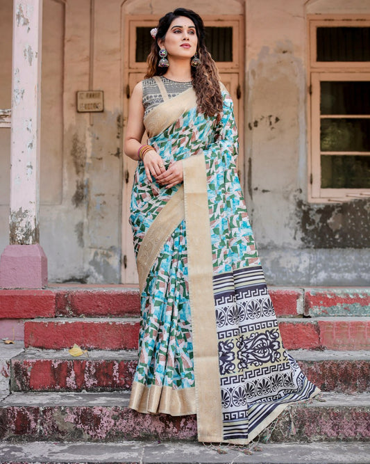 Silk Digital Printed Saree (Rich pallu and an intricate brocade blouse)