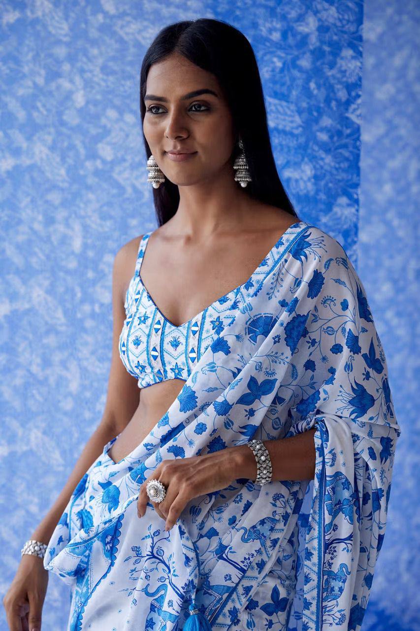 Elegant Georgette Saree with Printed Georgette Blouse